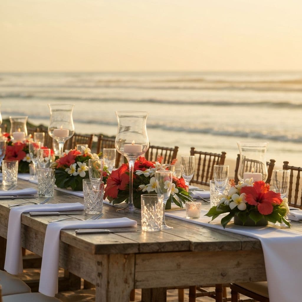 Elegant beach wedding dinner table setup